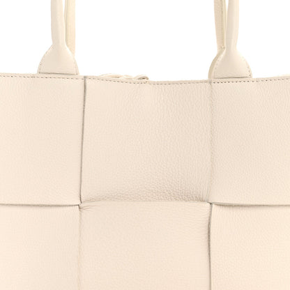 Grained Calfskin Maxi Intrecciato Small Arco Tote White