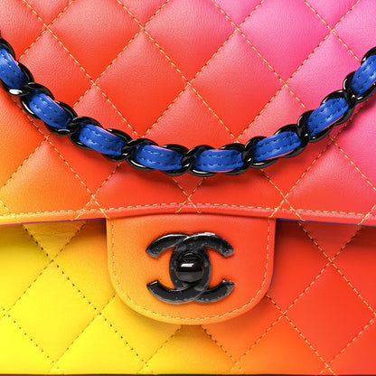 Calfskin Quilted Medium Rainbow Double Flap Multicolor