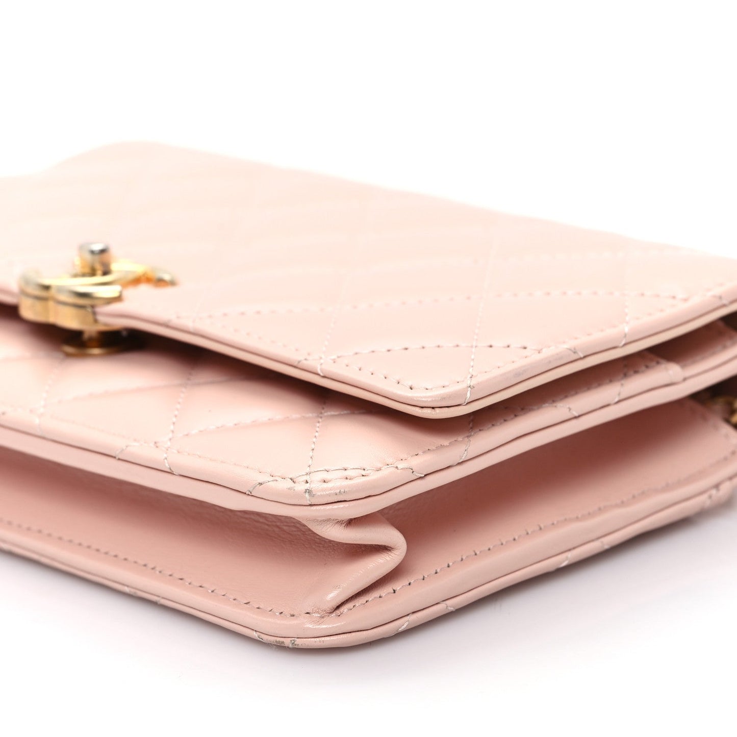 Calfskin Quilted Perfect FIt Wallet On Chain WOC Light Pink