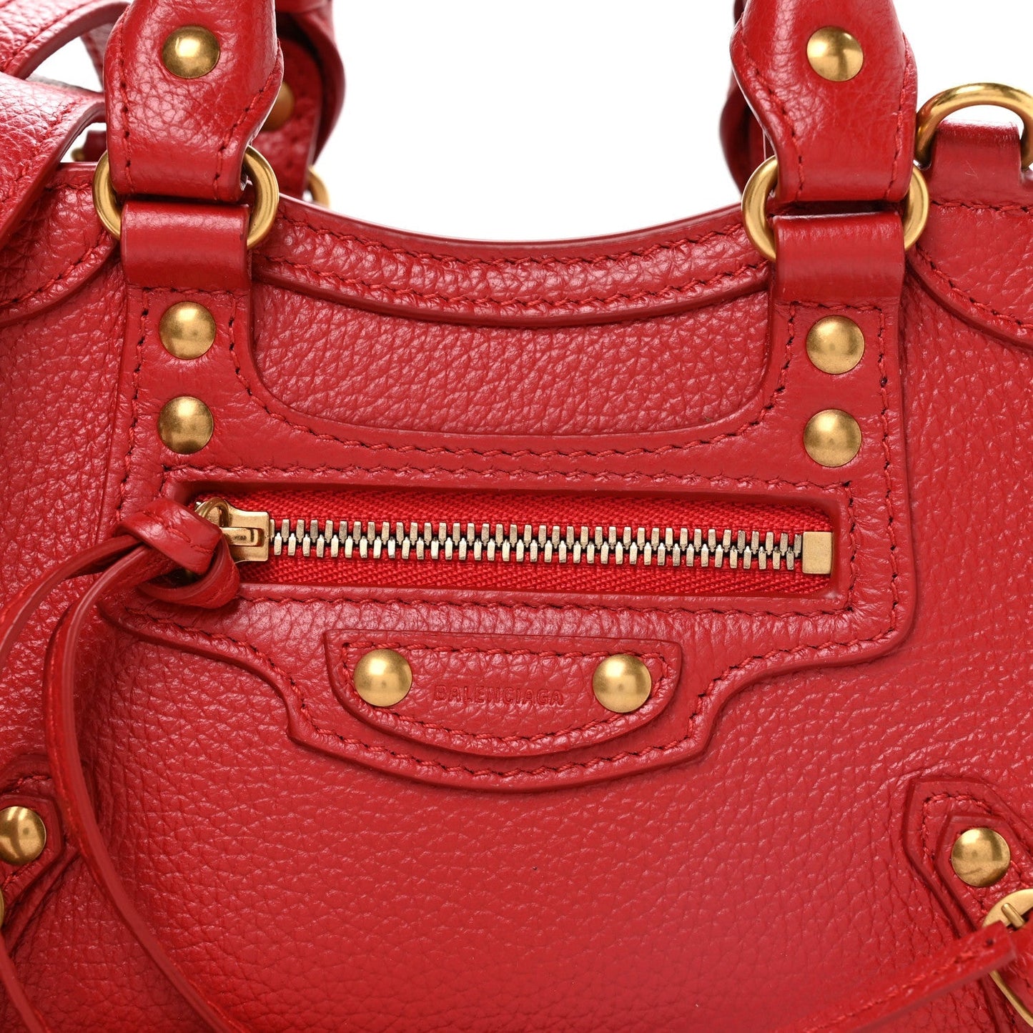 Grained Calfskin Neo Classic Gold Hardware Nano City Crossbody Medium Red