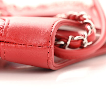 Shiny Crumpled Calfskin Quilted 31 Shopping Bag Red