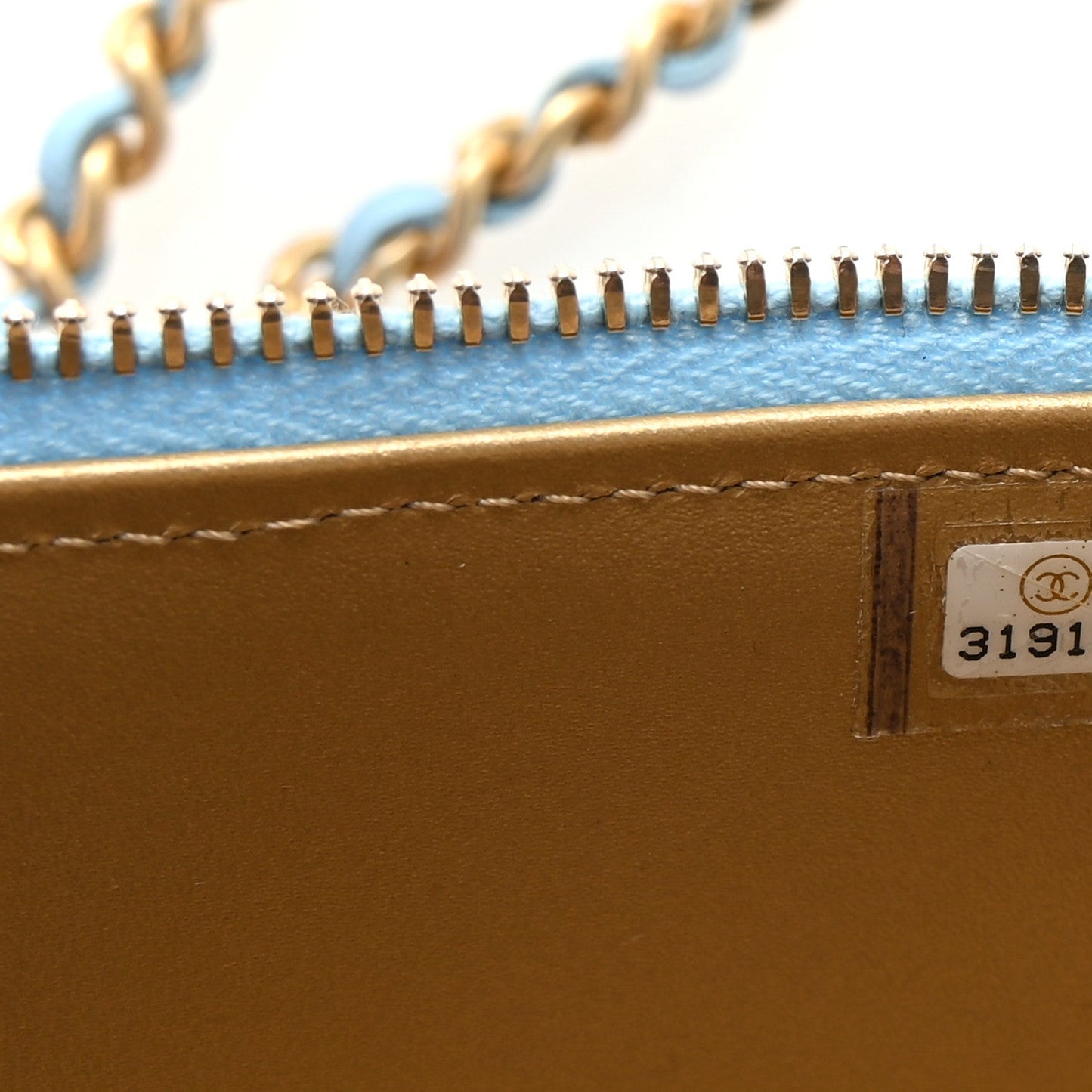 Lambskin Quilted Pearl Crush Mini Vanity Case With Chain Light Blue
