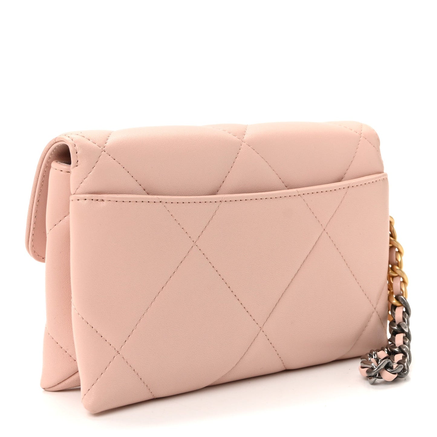 Lambskin Quilted Chanel 19 Flap Clutch Light Pink