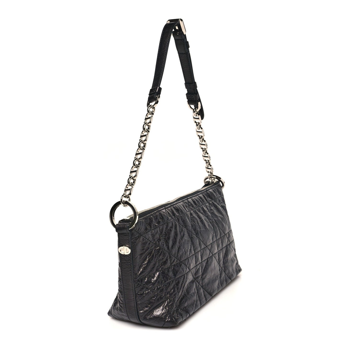 Crinkled Calfskin Macrocannage DiorStar Hobo Bag Black
