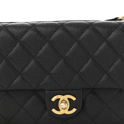 Shiny Caviar Pick Me Up Flap Belt Bag Black