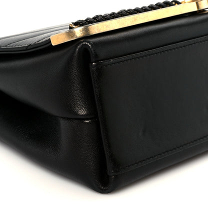 Sheepskin Chevron Stitched Chain Top Handle Flap Black