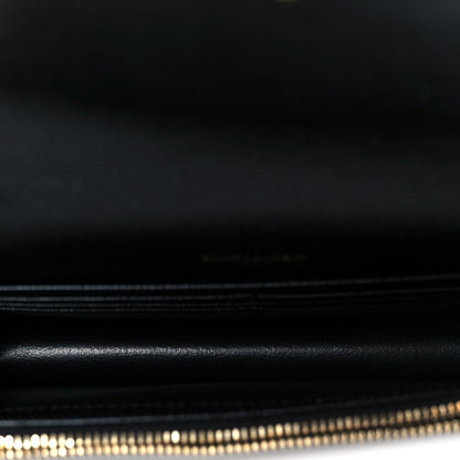 Grain De Poudre Matelasse Chevron Monogram Envelope Chain Wallet Black