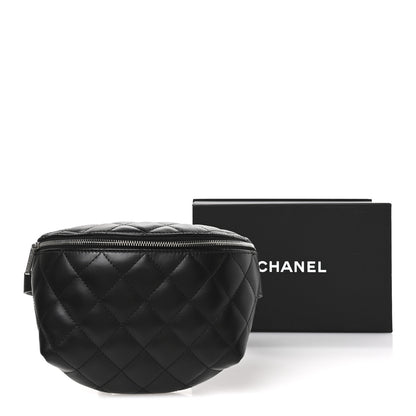 Calfskin Quilted Waist Belt Bag Black