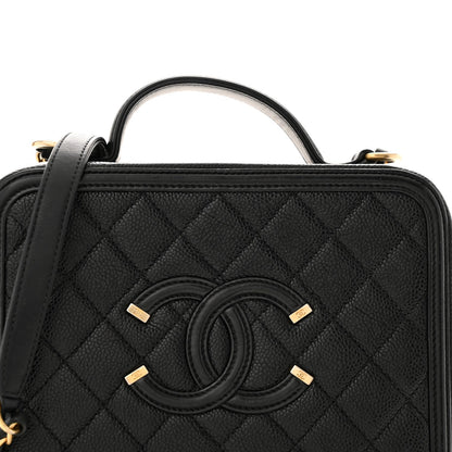 Caviar Quilted Medium CC Filigree Vanity Case Black