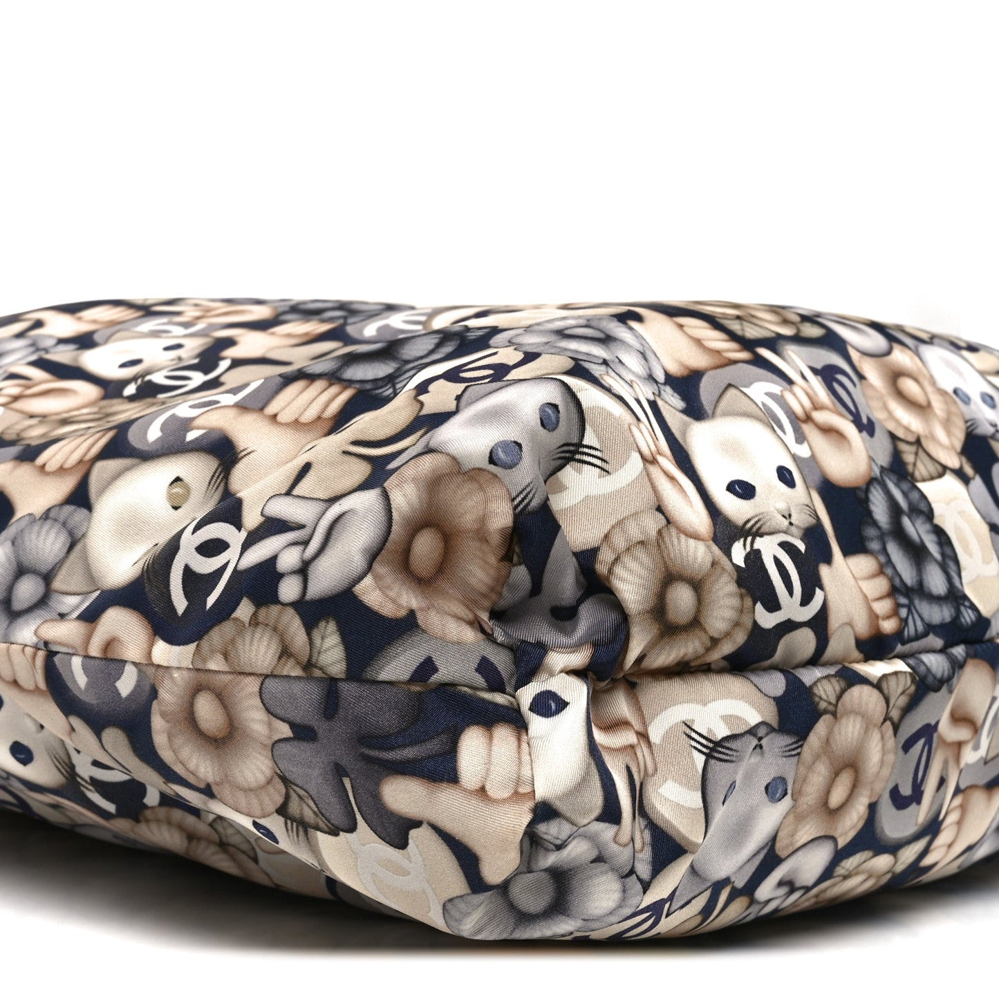 Nylon Cat Emoticon Tote Navy Silver