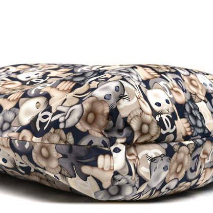 Nylon Cat Emoticon Tote Navy Silver