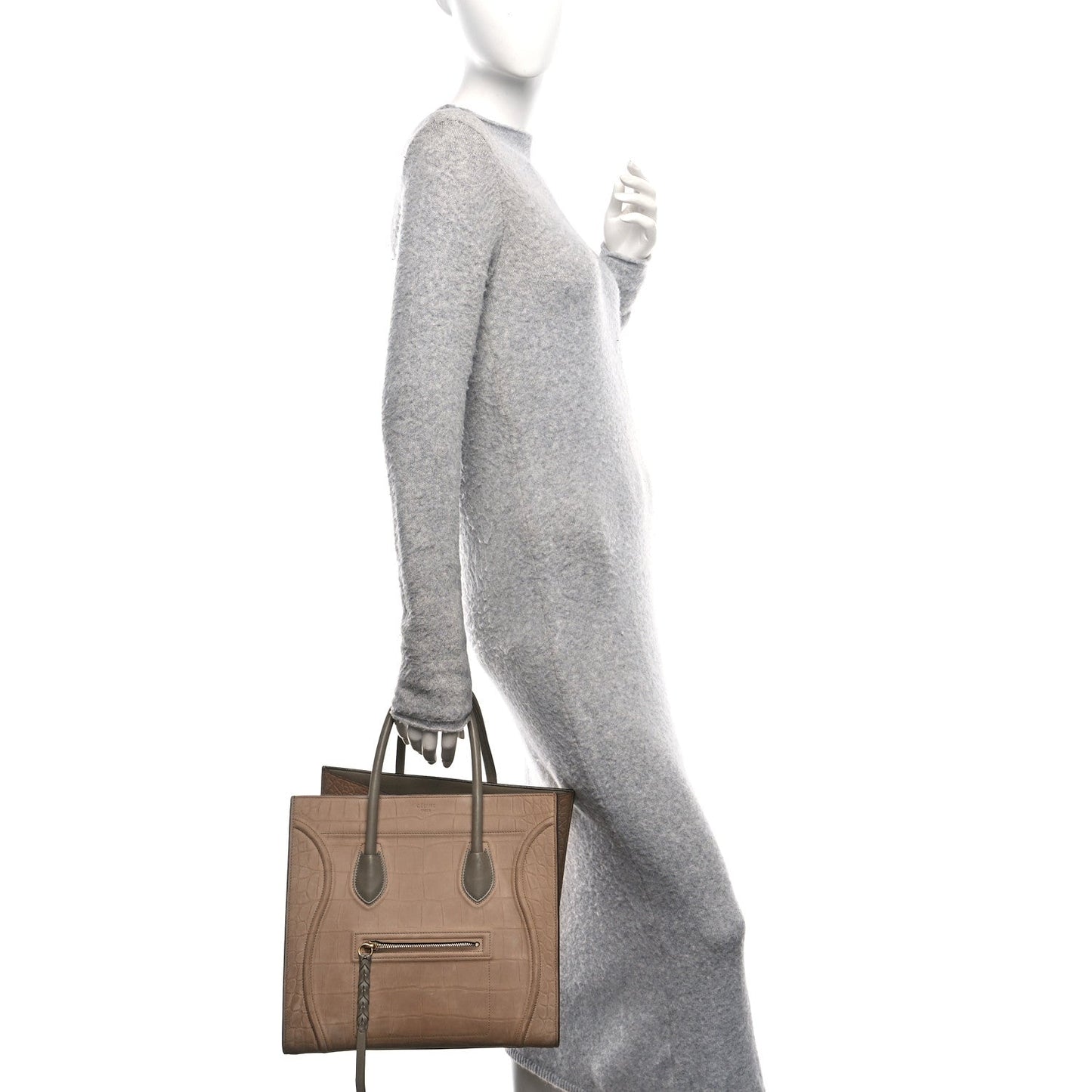 Crocodile Embossed Nubuck Medium Phantom Luggage Beige