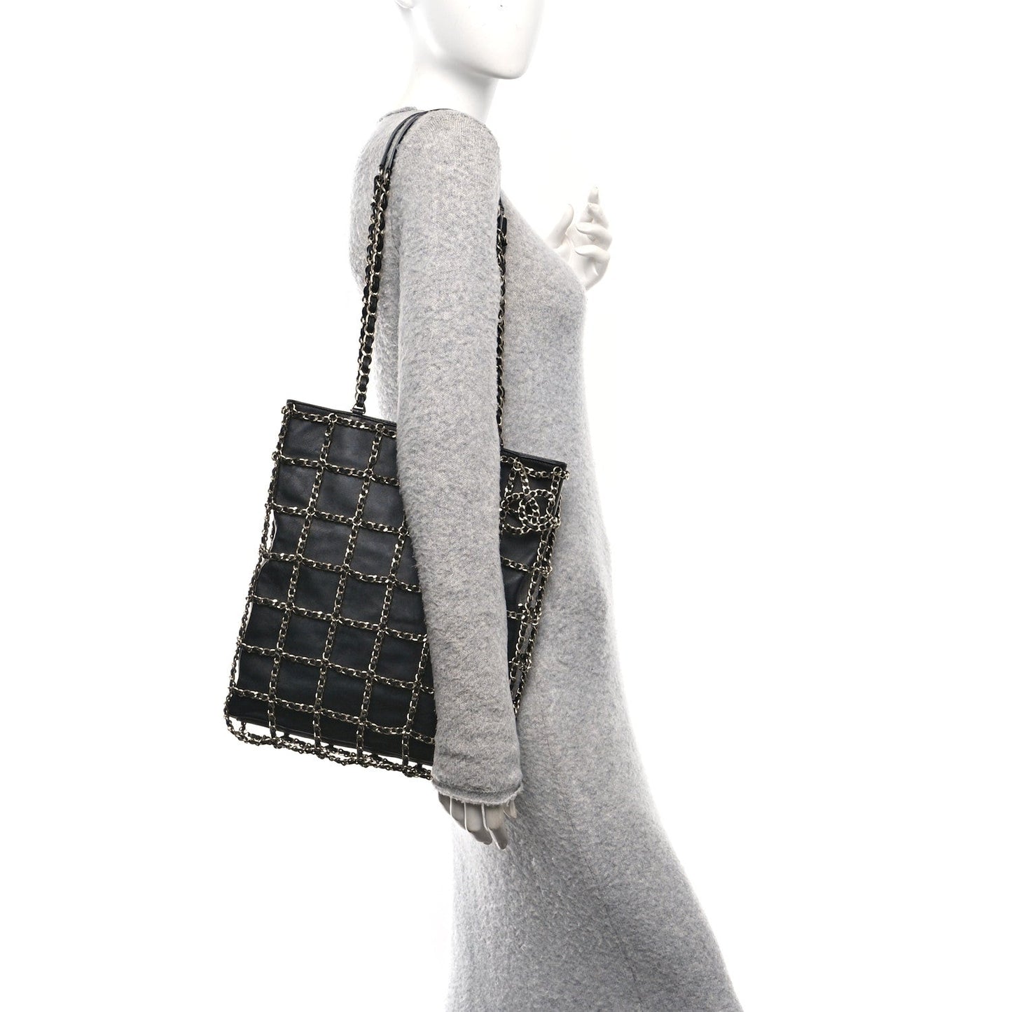 Lambskin Large Shopping Chain Tote Black