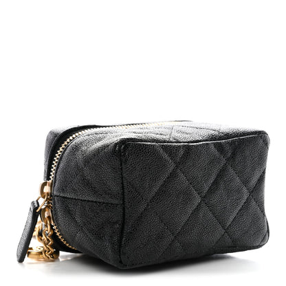 Caviar Quilted Mini Top Handle Vanity With Chain Black