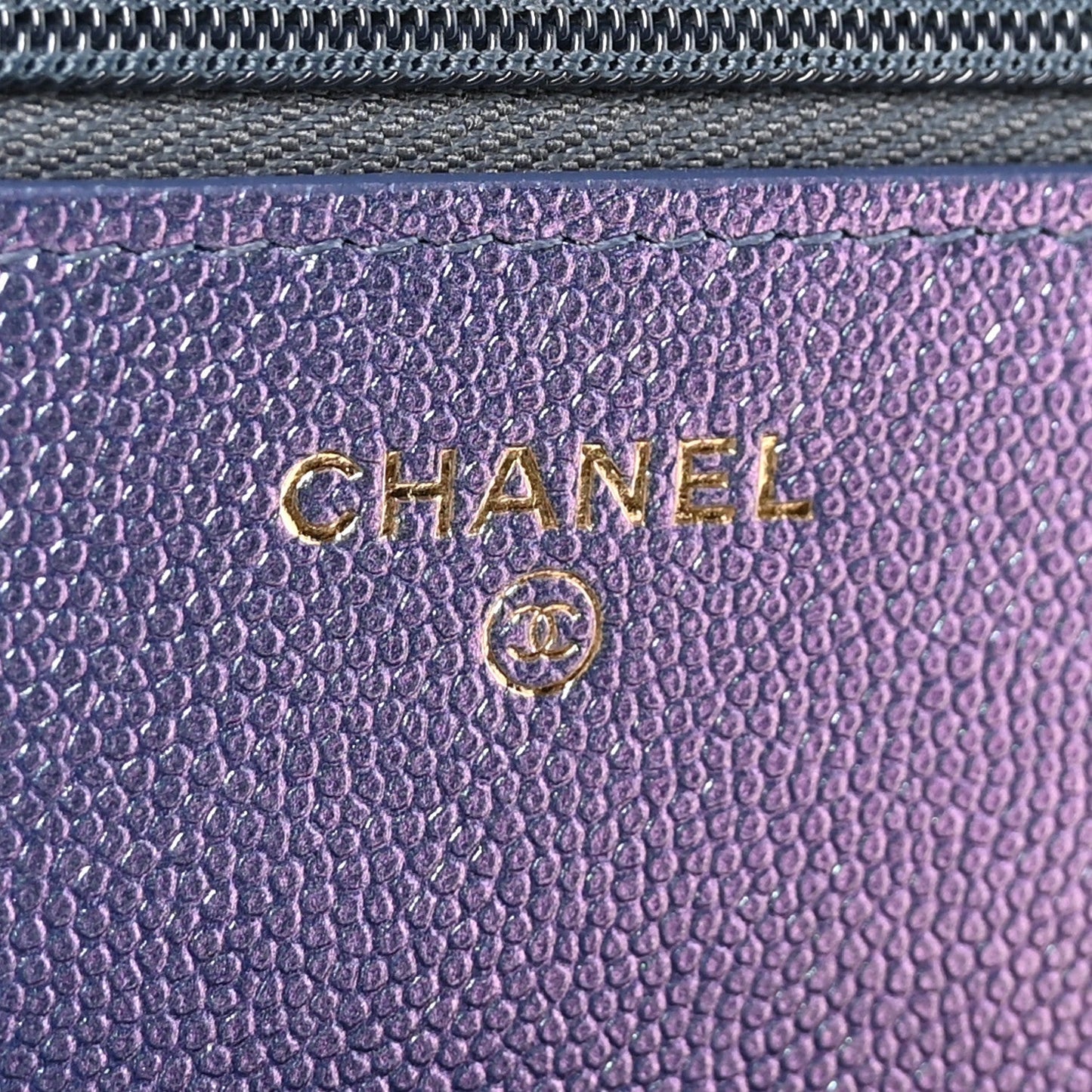 Iridescent Caviar Quilted Wallet on Chain WOC Dark Blue