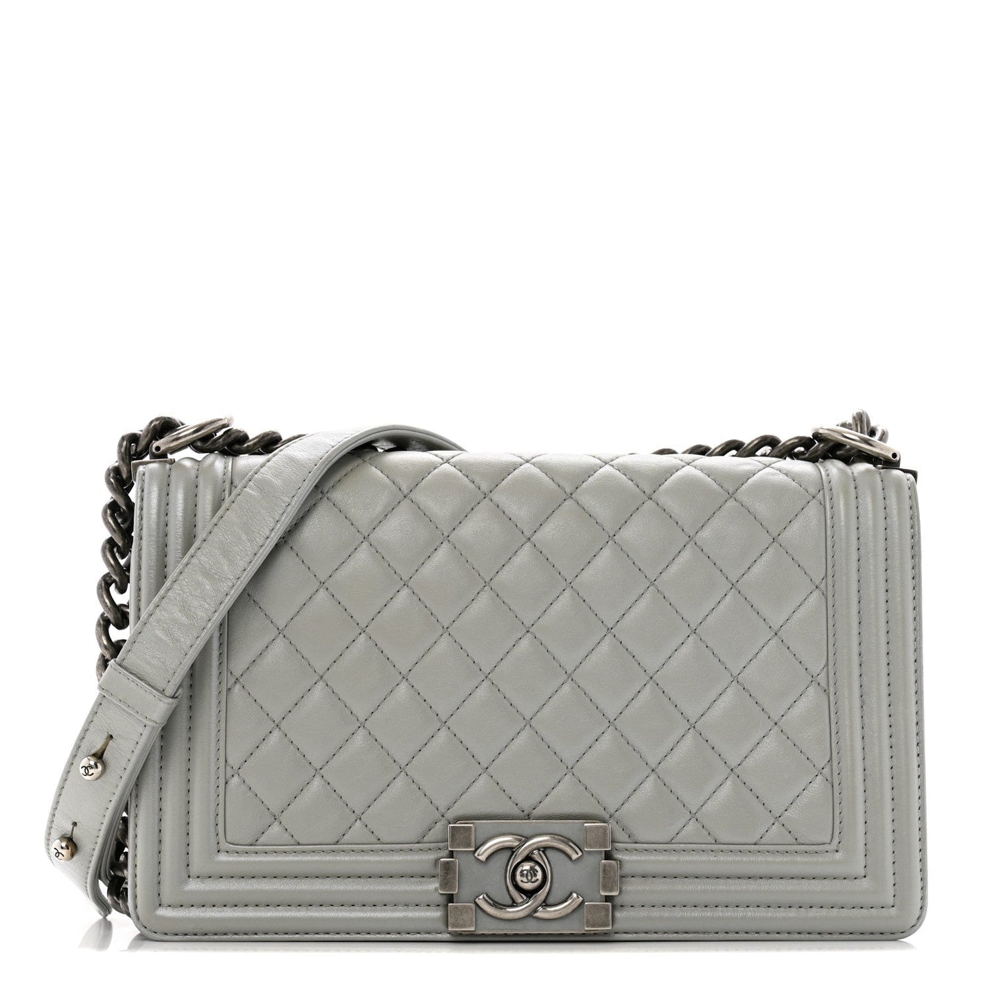 Metallic Lambskin Quilted Medium Boy Flap Silver