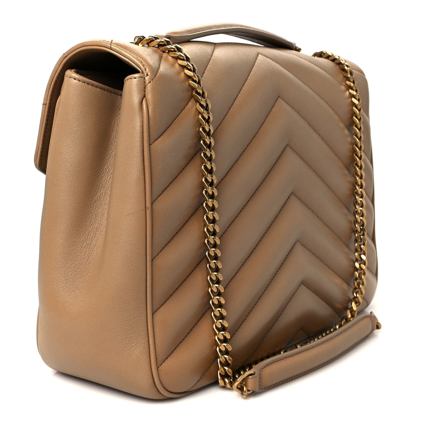 Lambskin Chevron Quilted Large Loulou Natural Tan