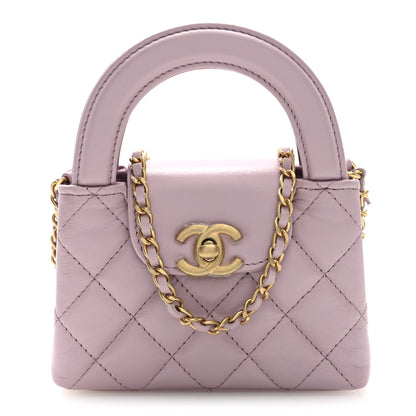 Shiny Aged Calfskin Quilted Mini Nano Kelly Shopper Light Pink