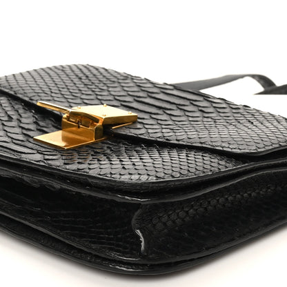 Snakeskin Medium Classic Box Flap Bag Black