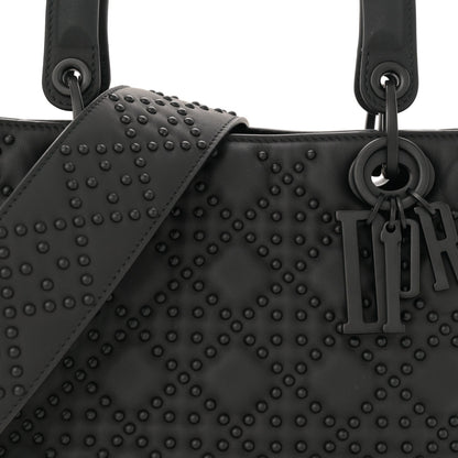Matte Calfskin Cannage Studded Medium Supple Lady Dior Ultra Black