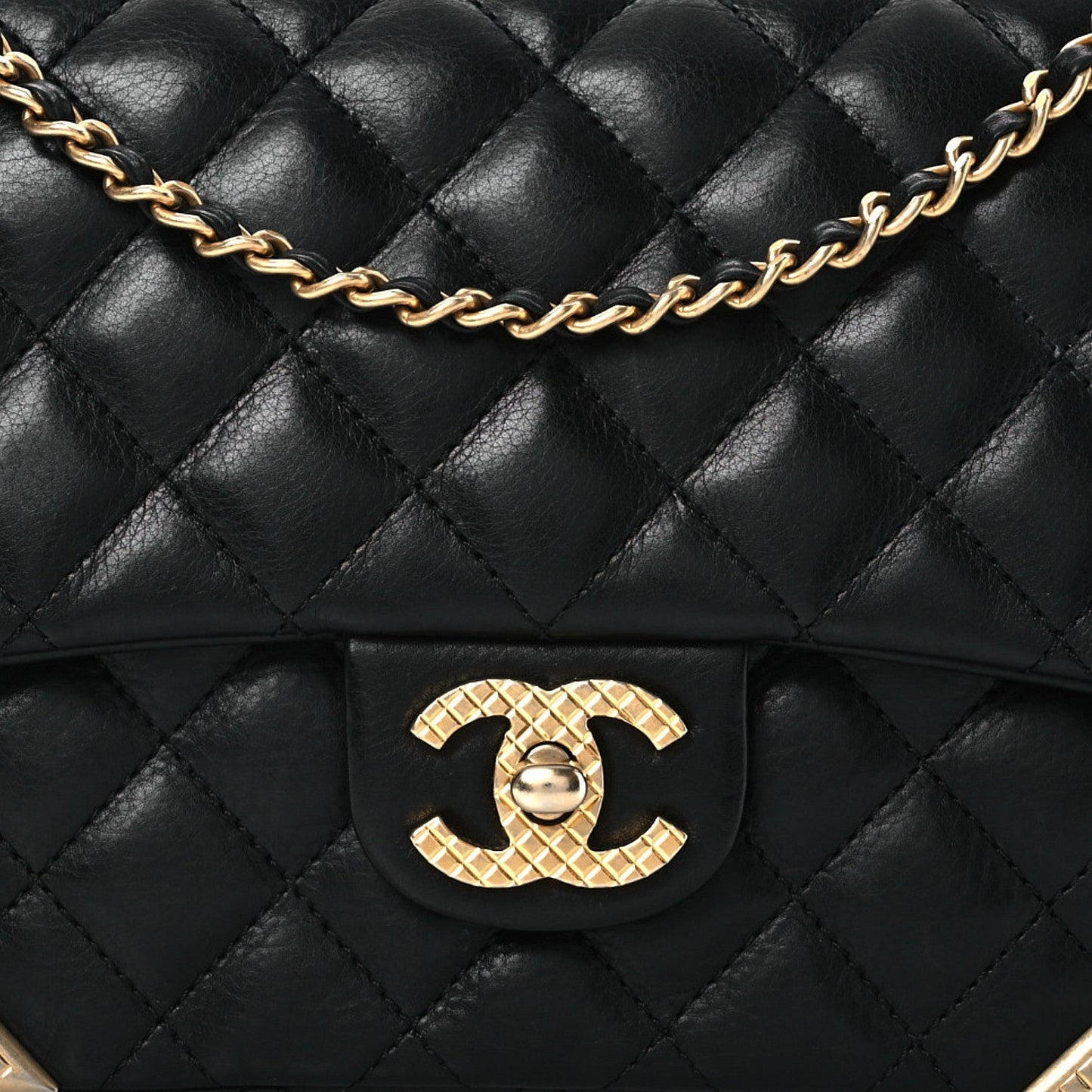 Calfskin Quilted Rock The Corner Flap Black