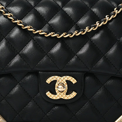 Calfskin Quilted Rock The Corner Flap Black