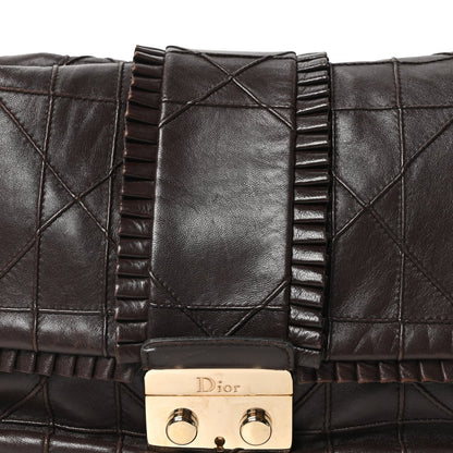 Lambskin Cannage Ruffle New Lock Flap Dark Brown