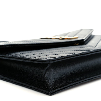 Grain De Poudre Matelasse Chevron Monogram Envelope Chain Wallet Black