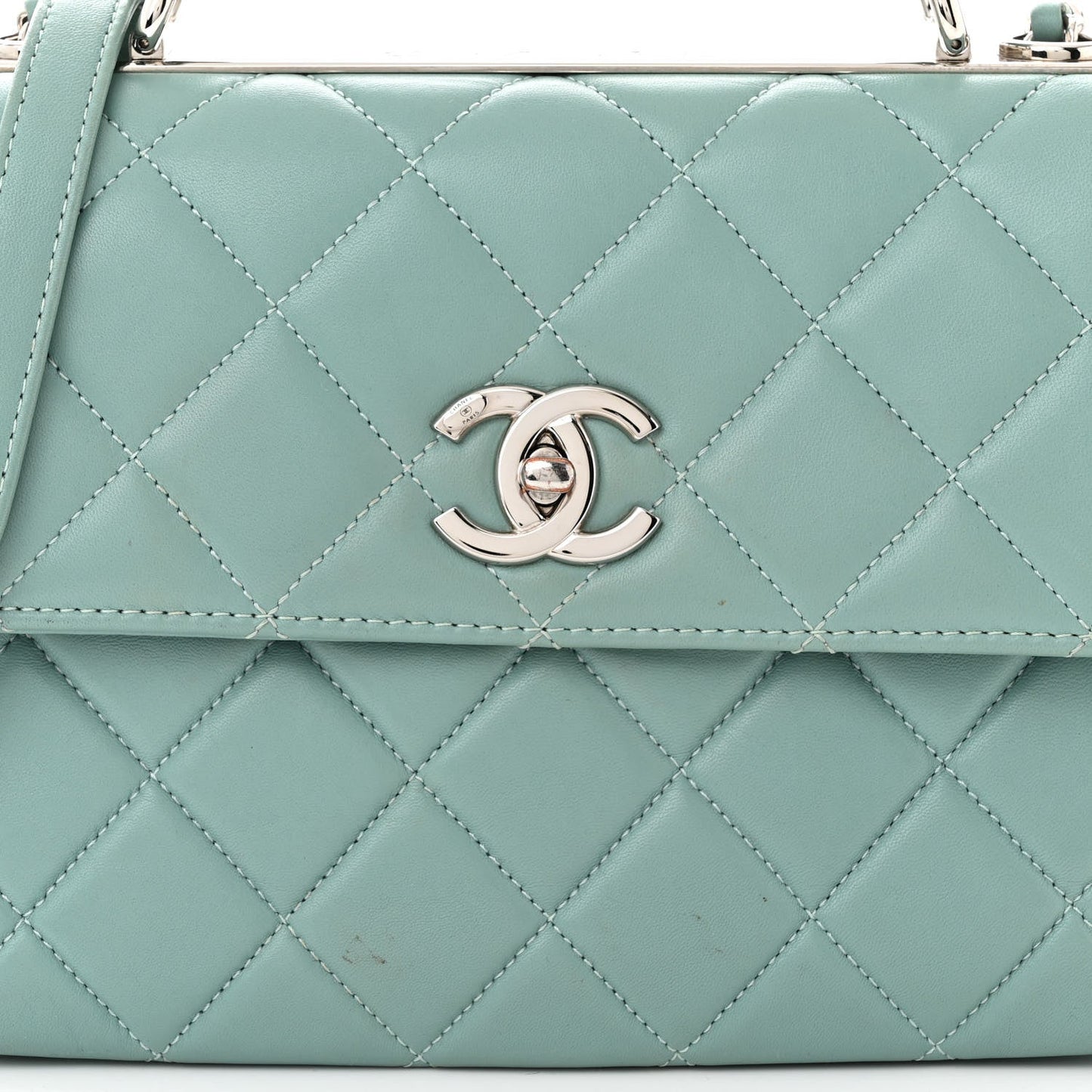 Lambskin Quilted Small Trendy CC Flap Dual Handle Bag Light Blue