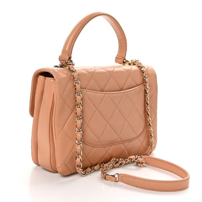 Lambskin Quilted Small Trendy CC Dual Handle Flap Bag Camel