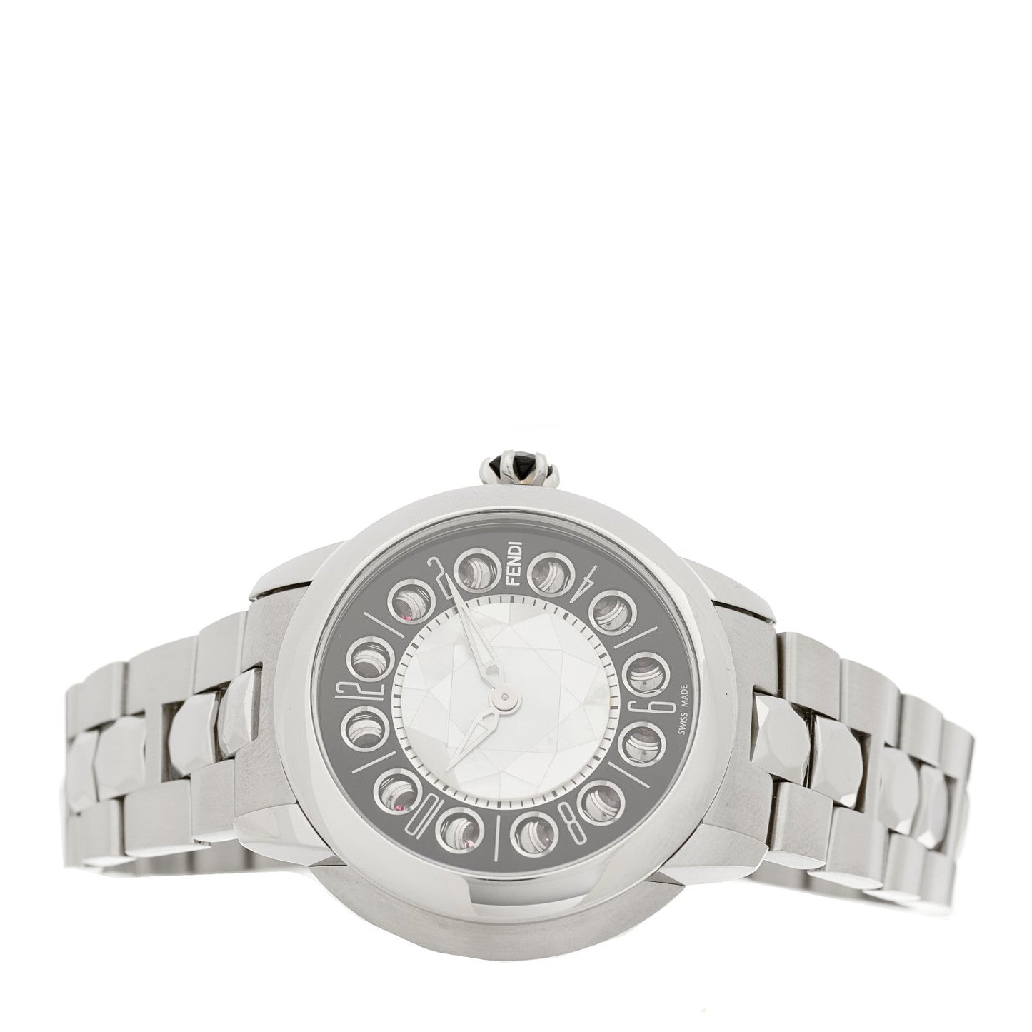 Stainless Steel Mother of Pearl Topaz Spinel 38mm Ishine Rotating Gem Two Tone Quartz Watch Black