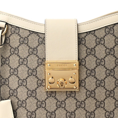 GG Supreme Monogram Moon Calfskin Medium Padlock Shoulder Bag Beige Ebony Mystic White