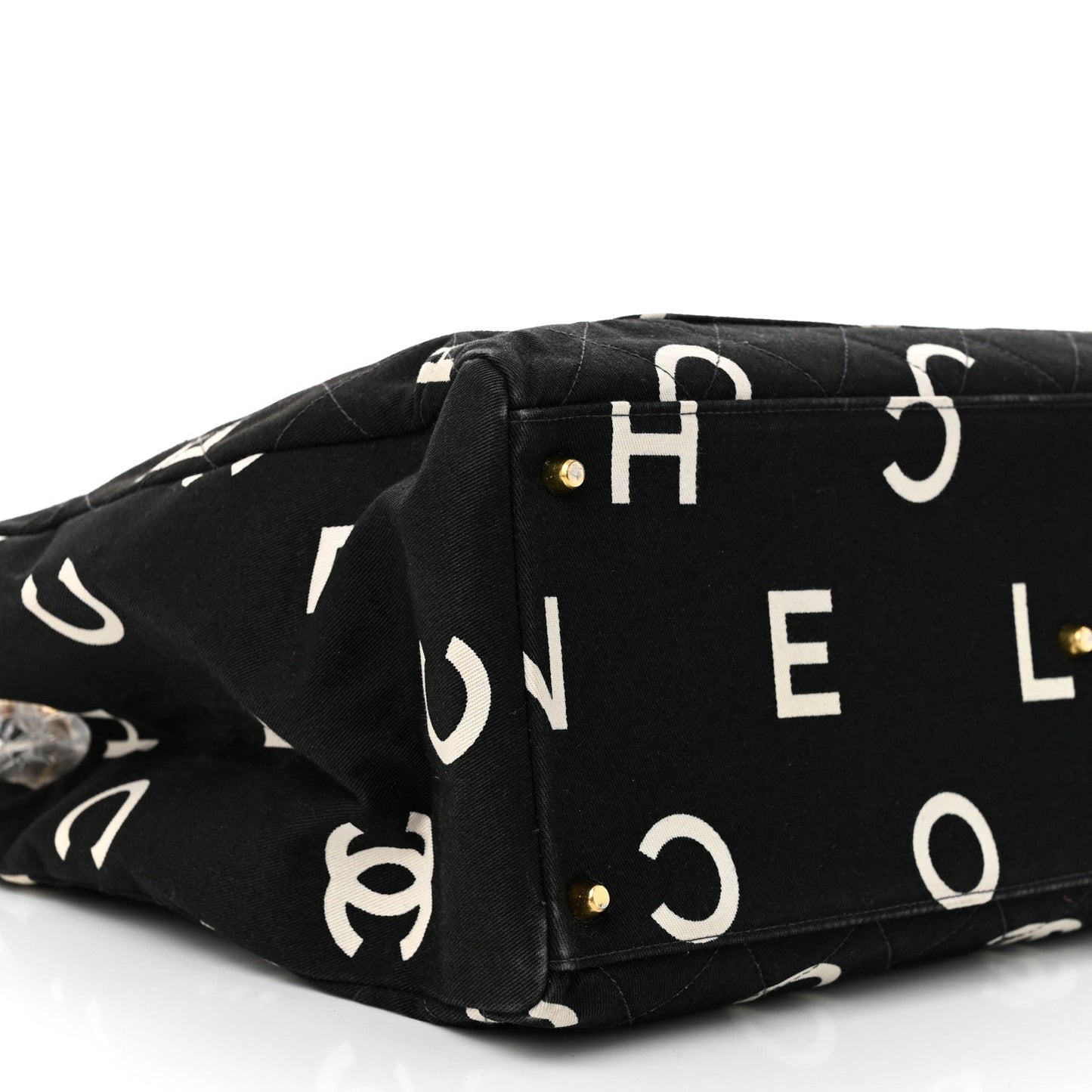Canvas Printed Quilted Logo Tote Black White