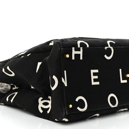 Canvas Printed Quilted Logo Tote Black White