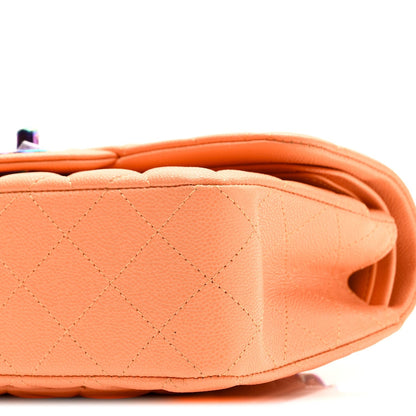 Caviar Quilted Rainbow CC Small Double Flap Orange