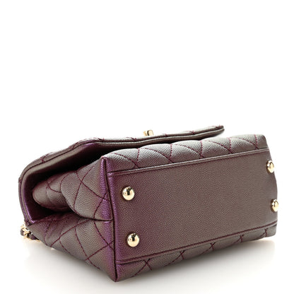Iridescent Caviar Quilted Extra Mini Coco Handle Flap Purple