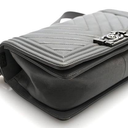 Lambskin Chevron Quilted Medium Boy Flap Grey