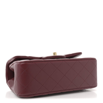 Lambskin Quilted Mini Top Handle Rectangular Flap Burgundy