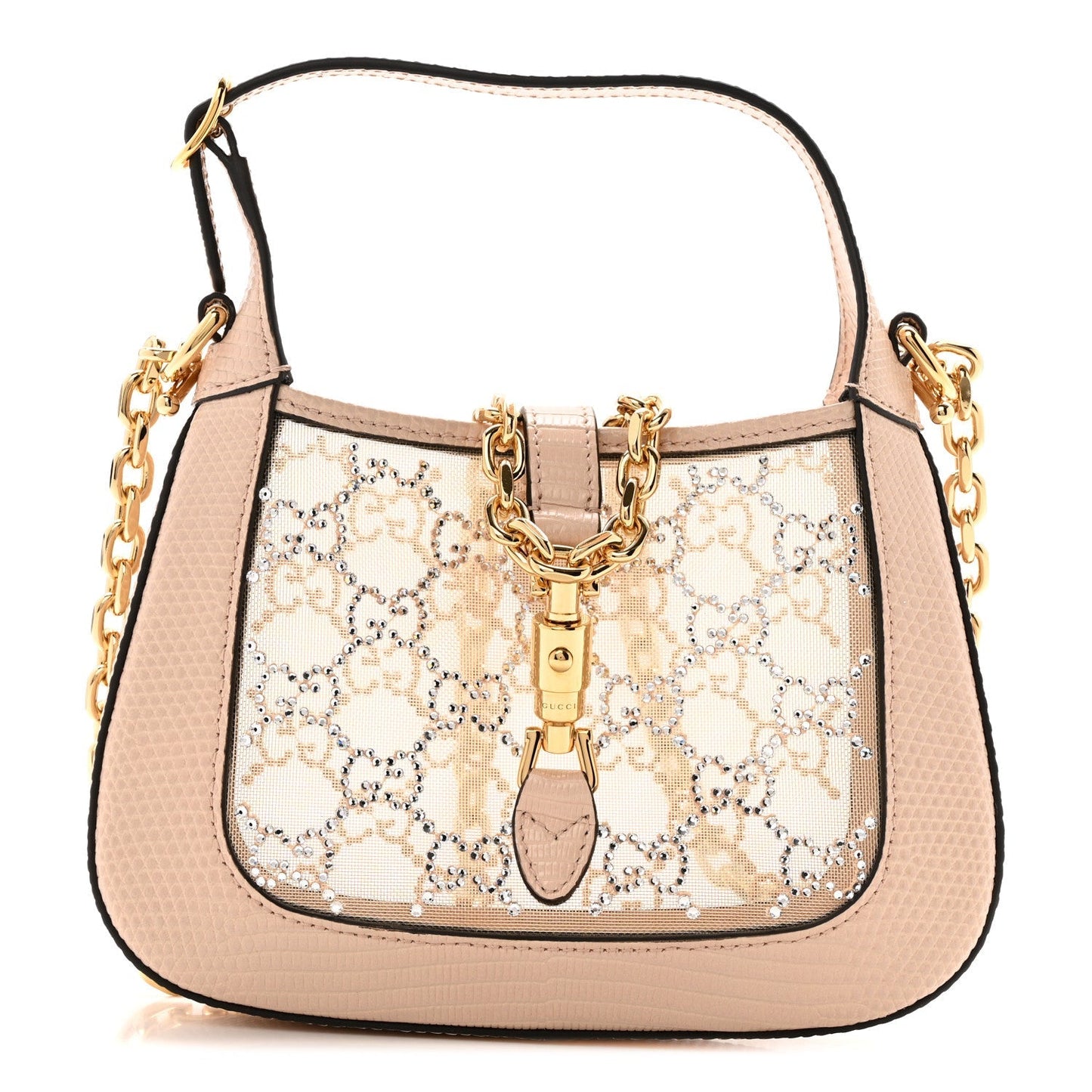 Lizard Mesh Crystal GG Monogram Mini Jackie 1961 Hobo Light Powder Skin Rose