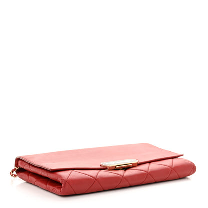 Lambskin Quilted Retro Label Clutch Red