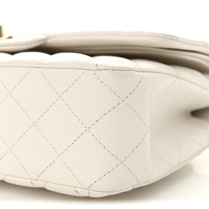 Caviar Quilted Medium Double Flap White