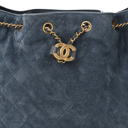 Suede Quilted Small Chanel 25 Handbag Blue