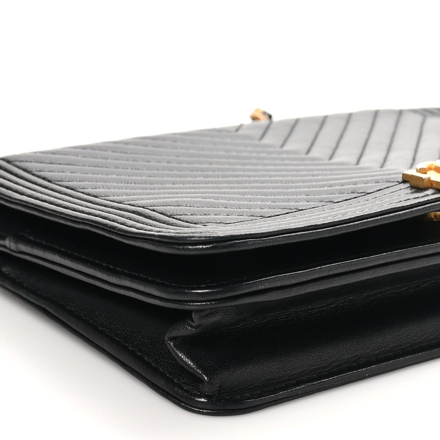 Lambskin Chevron Boy Wallet On Chain WOC Black