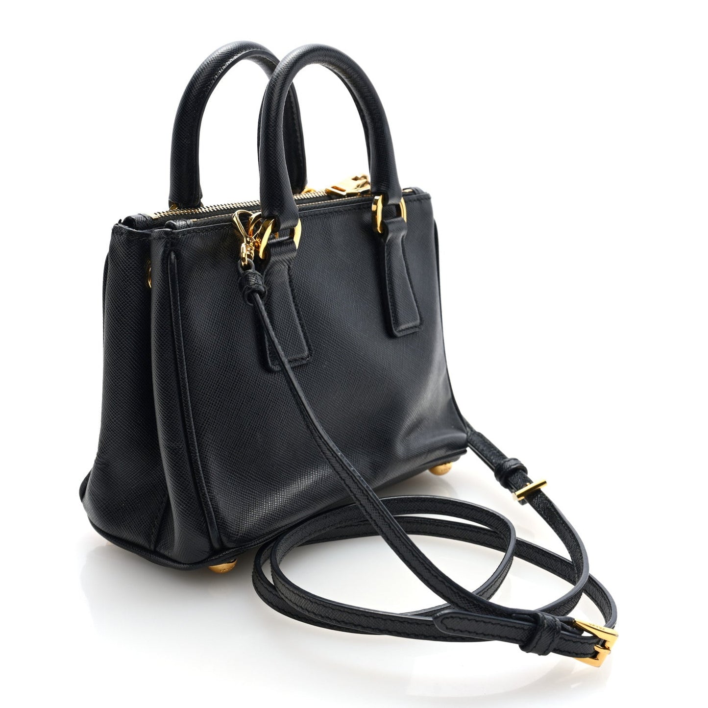 Saffiano Micro Galleria Double Zip Tote Black