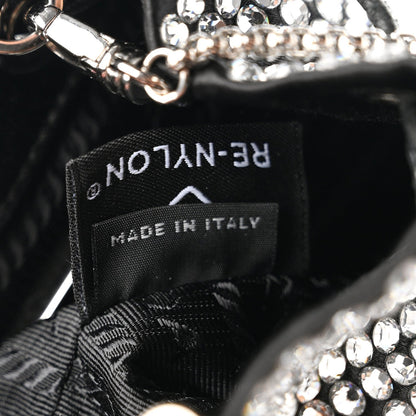Satin Crystal Metal Triangle Logo Mini Drawcord Pouch Shoulder Bag Cristal