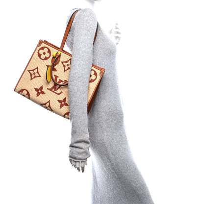 Raffia Calfskin Monogram Giant Onthego MM Tan