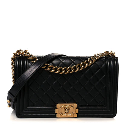Lambskin Quilted Medium Boy Flap Black