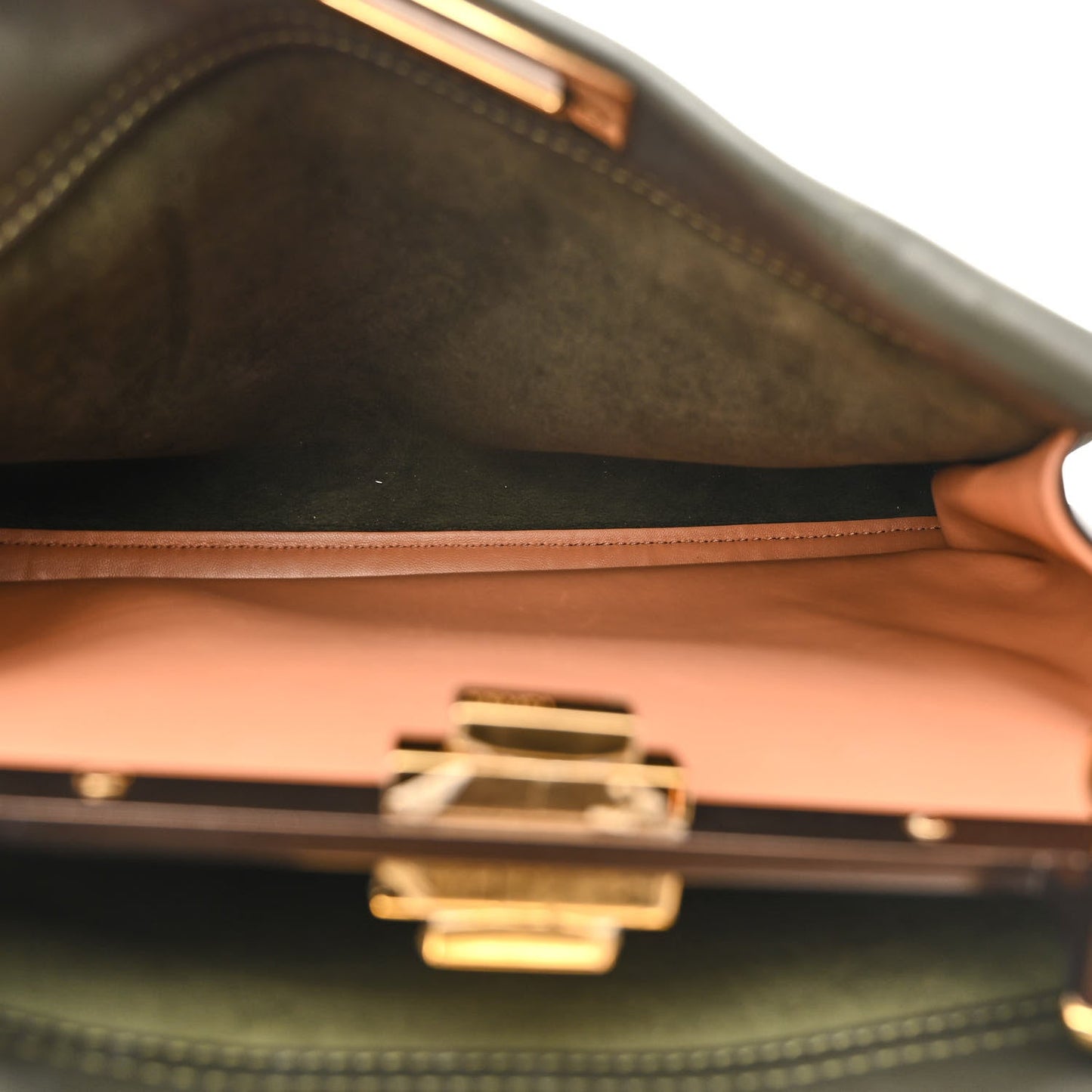 Vitello Seta Shiny Nappa Medium Peekaboo Iconic Satchel Verde Prato Makeup