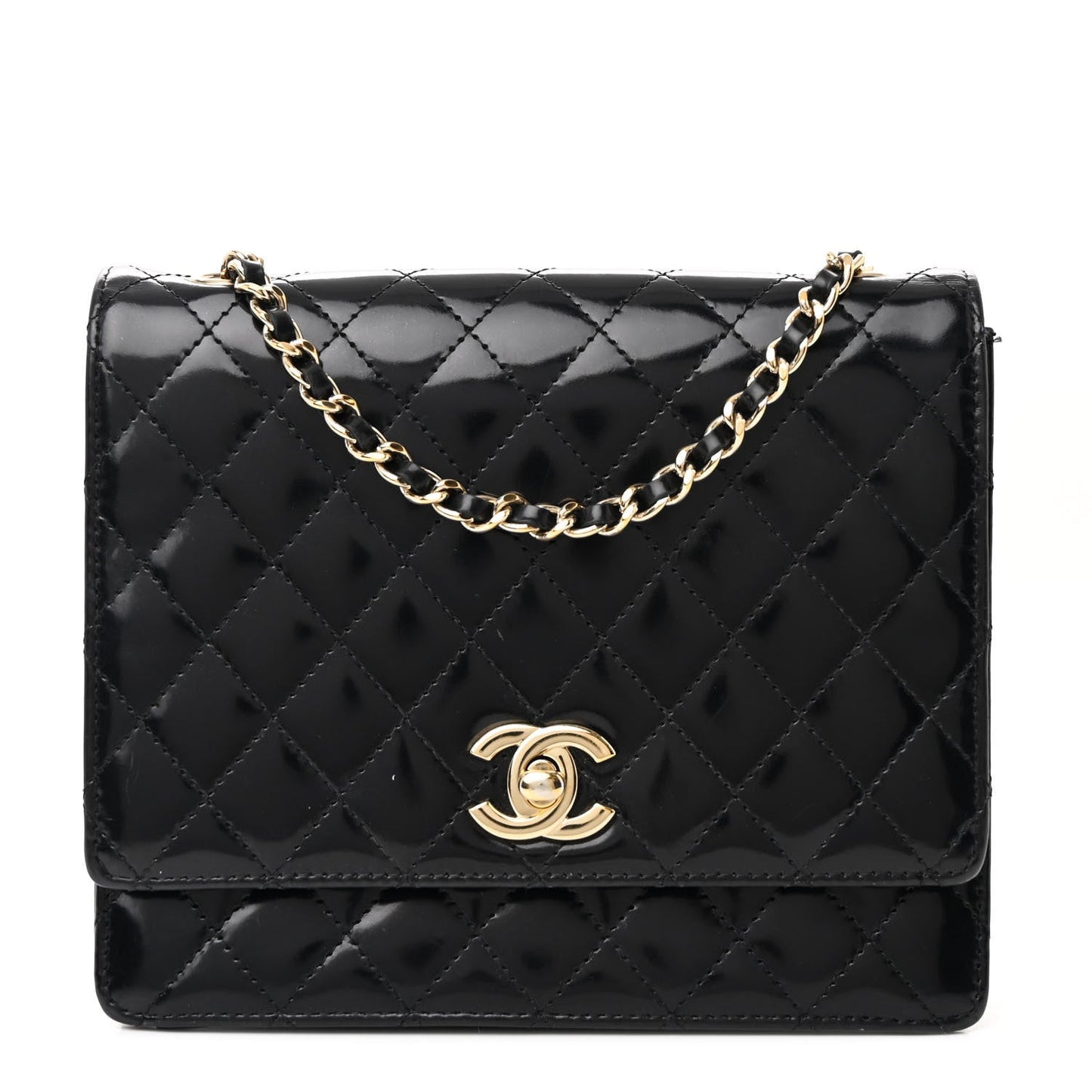 Patent Calfskin Quilted Mini Square Flap Black