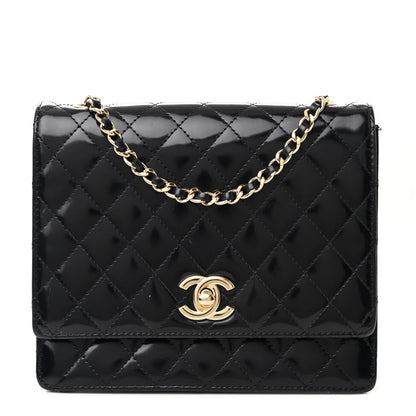 Patent Calfskin Quilted Mini Square Flap Black
